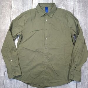 Kit and Ace Button Front Shirt Men Large Green Long Sleeve Cooling Cotton Blend